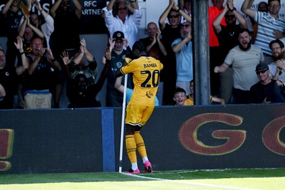150826 - Newport County v Rochdale - Sky Bet League 2 - Yahya Bamba of Newport County celebrates scoring a goal with team mates