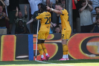 150826 - Newport County v Rochdale - Sky Bet League 2 - Yahya Bamba of Newport County celebrates scoring a goal with team mates