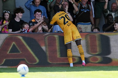150826 - Newport County v Rochdale - Sky Bet League 2 - Yahya Bamba of Newport County celebrates scoring a goal with team mates
