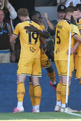 150826 - Newport County v Rochdale - Sky Bet League 2 - Yahya Bamba of Newport County celebrates scoring a goal with team mates