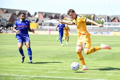 150826 - Newport County v Rochdale - Sky Bet League 2 - Alfie Merritt of Newport County is challenged by Cian Hayes of Rochdale