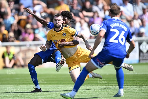 150826 - Newport County v Rochdale - Sky Bet League 2 - Kyle Cameron of Newport County is challenged by Bryant Bilongo of Rochdale