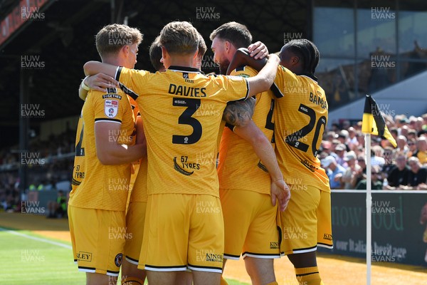 150826 - Newport County v Rochdale - Sky Bet League 2 - Kyle Cameron of Newport County celebrates scoring a goal with team mates