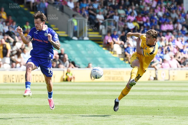 150826 - Newport County v Rochdale - Sky Bet League 2 - Harrison Biggins of Newport County has a shot on goal