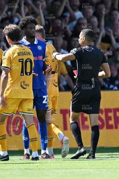 150826 - Newport County v Rochdale - Sky Bet League 2 - Bryant Bilongo of Rochdale is shown a red card