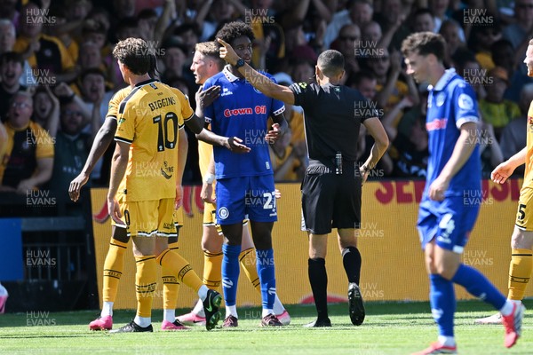 150826 - Newport County v Rochdale - Sky Bet League 2 - Bryant Bilongo of Rochdale is shown a red card