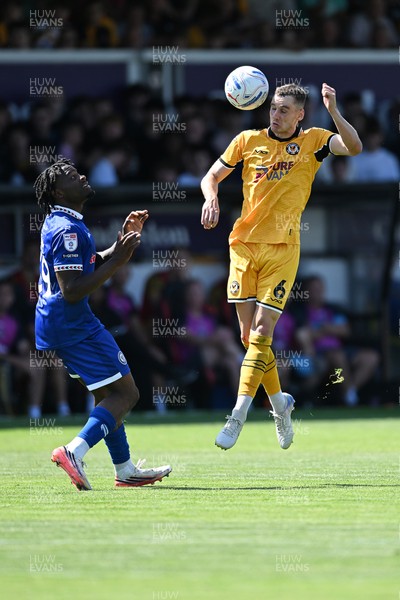 150826 - Newport County v Rochdale - Sky Bet League 2 - Ciaran Brennan of Newport County heads the ball