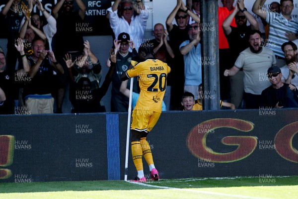 150826 - Newport County v Rochdale - Sky Bet League 2 - Yahya Bamba of Newport County celebrates scoring a goal with team mates