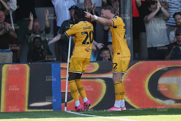 150826 - Newport County v Rochdale - Sky Bet League 2 - Yahya Bamba of Newport County celebrates scoring a goal with team mates