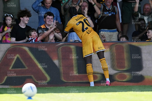 150826 - Newport County v Rochdale - Sky Bet League 2 - Yahya Bamba of Newport County celebrates scoring a goal with team mates