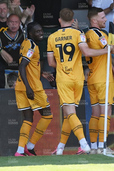 150826 - Newport County v Rochdale - Sky Bet League 2 - Yahya Bamba of Newport County celebrates scoring a goal with team mates
