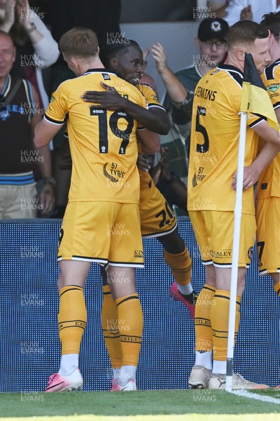 150826 - Newport County v Rochdale - Sky Bet League 2 - Yahya Bamba of Newport County celebrates scoring a goal with team mates