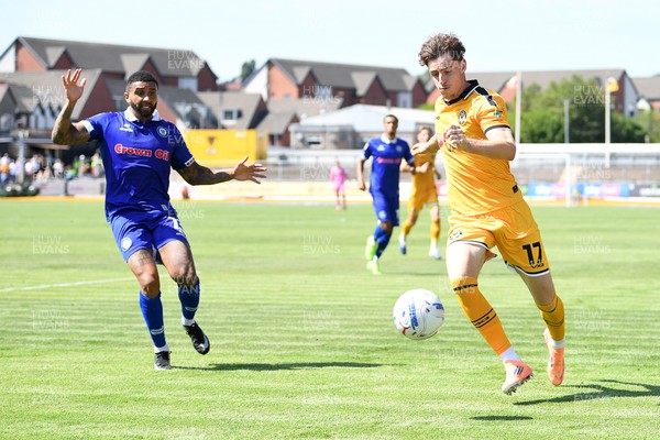 150826 - Newport County v Rochdale - Sky Bet League 2 - Alfie Merritt of Newport County is challenged by Cian Hayes of Rochdale