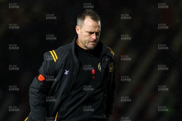 021119 - Newport County v Salford City - Sky Bet League 2 - Manager of Newport County Michael Flynn is dejected at the end of the game