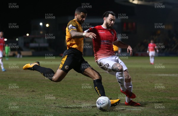 190220 - Newport County v Salford City - Leasingcom Trophy - Joss Labadie of Newport County is challenged by Richard Towell of Salford City