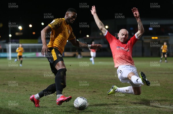 190220 - Newport County v Salford City - Leasingcom Trophy - Jamille Matt of Newport County is challenged by Darren Gibson of Salford City