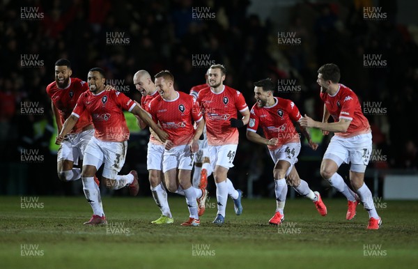 190220 - Newport County v Salford City - Leasingcom Trophy - Salford City celebrate as they win the penalty shoot out