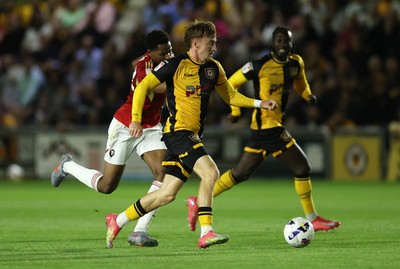 190825 - Newport County v Salford City - SkyBet League Two - Michael Spellman of Newport County makes a break