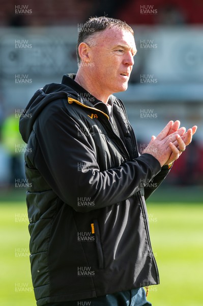 200424 - Newport County v Salford City - Sky Bet League 2  -  Graham Coughlan manager of Newport County applauds the fans for their support