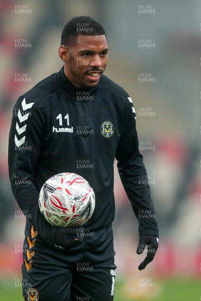 281120 - Newport County v Salford City - FA Cup Second Round - Tristan Abrahams of Newport County warms up before the game  