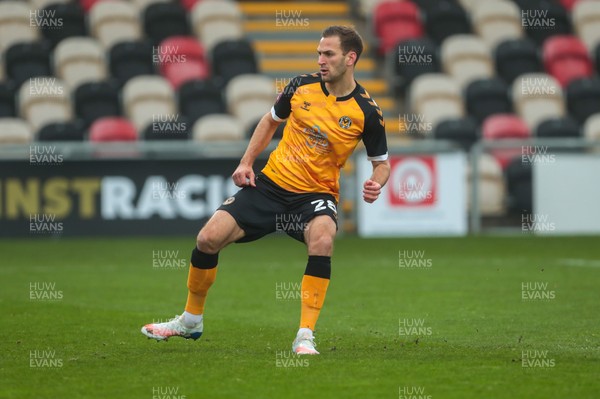 281120 - Newport County v Salford City - FA Cup Second Round - Mickey Demetriou of Newport County misses a penalty 