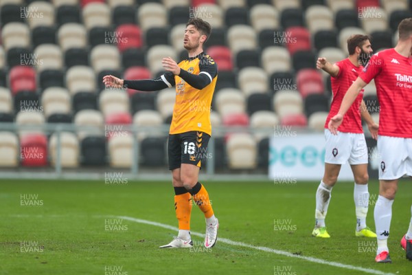 281120 - Newport County v Salford City - FA Cup Second Round - Jamie Proctor of Newport County watches his header miss the Salford City goal  