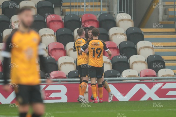 281120 - Newport County v Salford City - FA Cup Second Round - Jamie Proctor of Newport County celebrates their opening goal v Salford  