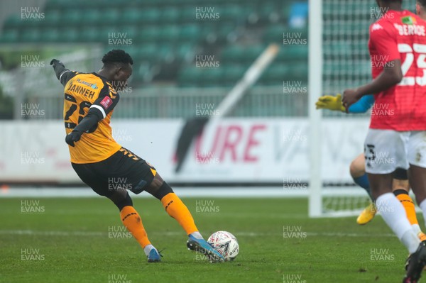 281120 - Newport County v Salford City - FA Cup Second Round - Saikou Janneh scores Newport County�s third goal