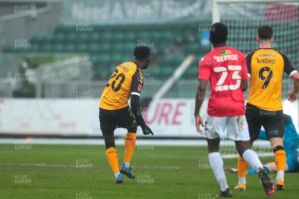 281120 - Newport County v Salford City - FA Cup Second Round - Saikou Janneh scores Newport County’s third goal v Salford City