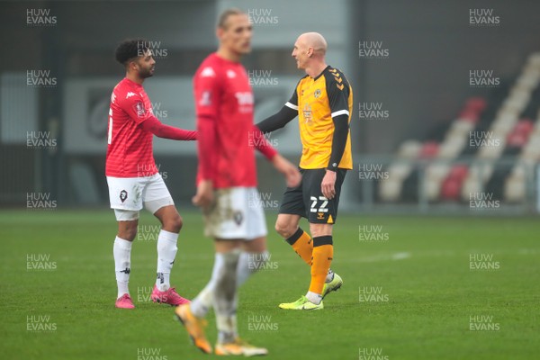 281120 - Newport County v Salford City - FA Cup Second Round - Kevin Ellison of Newport County commiserates with a Salford City player  