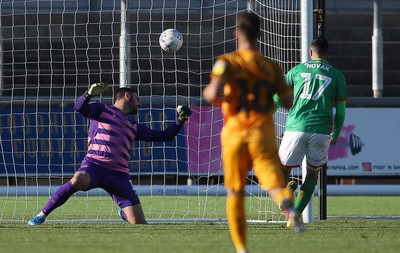 191019 - Newport County v Scunthorpe United - SkyBet League Two - Mark O'Brien of Newport County puts the ball past his own keeper to score an own goal making to score 1-1