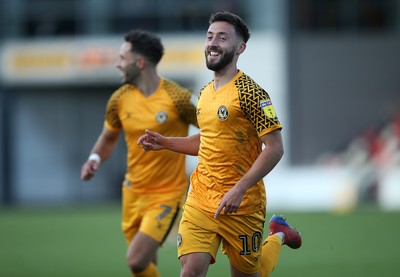 191019 - Newport County v Scunthorpe United - SkyBet League Two - Josh Sheehan of Newport County celebrates scoring a goal