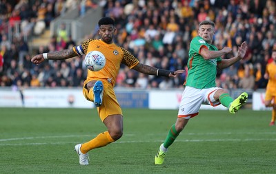 191019 - Newport County v Scunthorpe United - SkyBet League Two - Joss Labadie of Newport County controls the ball