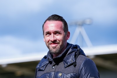 280326 - Newport County v Shrewsbury Town - Sky Bet League 2 - Christian Fuchs, Manager of Newport County, talks to speaks to the media in a pre match media  interview prior to kick off