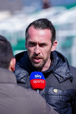 280326 - Newport County v Shrewsbury Town - Sky Bet League 2 - Christian Fuchs, Manager of Newport County, talks to speaks to the media in a pre match press interview prior to kick off