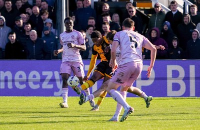 280326 - Newport County v Shrewsbury Town - Sky Bet League 2 - Bobby Kamwa of Newport County scores his team’s first goal