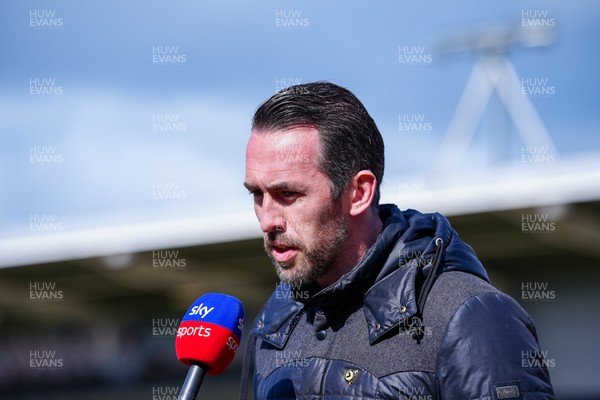 280326 - Newport County v Shrewsbury Town - Sky Bet League 2 - Christian Fuchs, Manager of Newport County, talks to speaks to the media in a pre match media interview prior to kick off