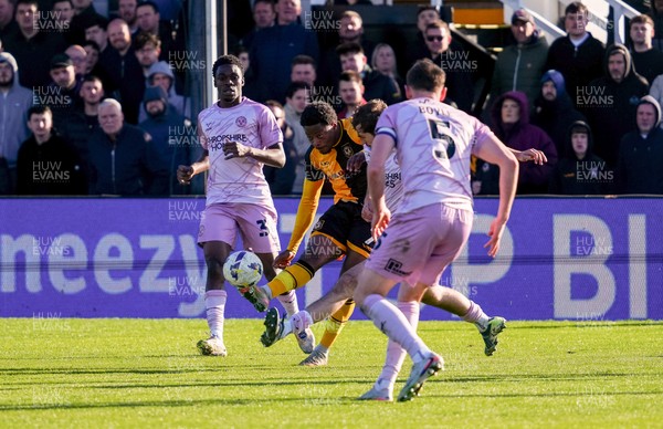 280326 - Newport County v Shrewsbury Town - Sky Bet League 2 - Bobby Kamwa of Newport County scores his team’s first goal