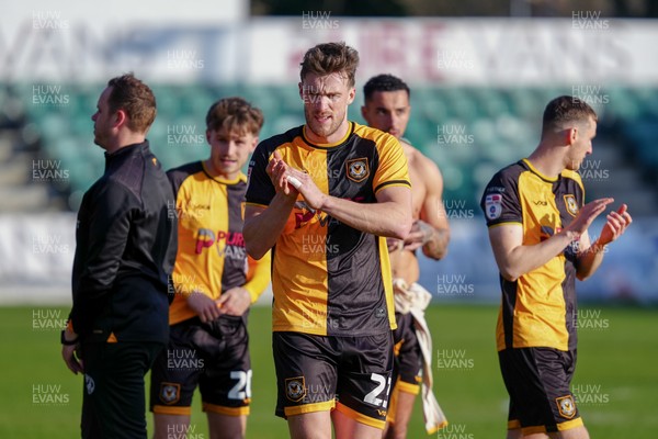 280326 - Newport County v Shrewsbury Town - Sky Bet League 2 - Ryan Delaney of Newport County applauds the fans following the match