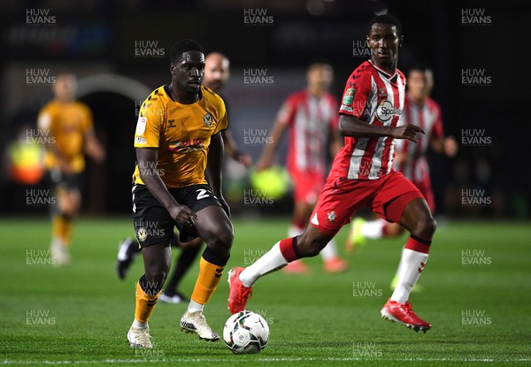 250821 - Newport County v Southampton - Carabao Cup - Christopher Missilou of Newport County tries a shot at goal