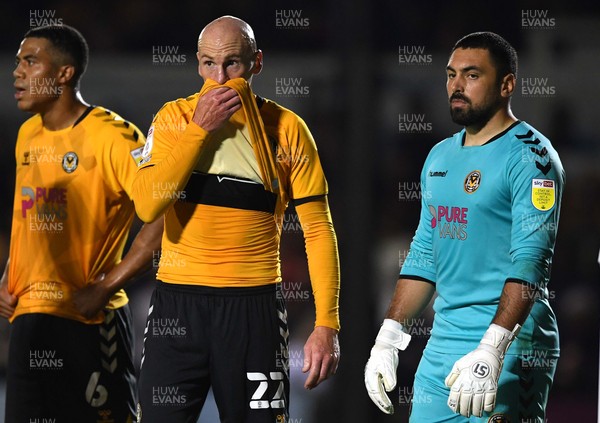 250821 - Newport County v Southampton - Carabao Cup - Kevin Ellison and Nick Townsend of Newport County look dejected