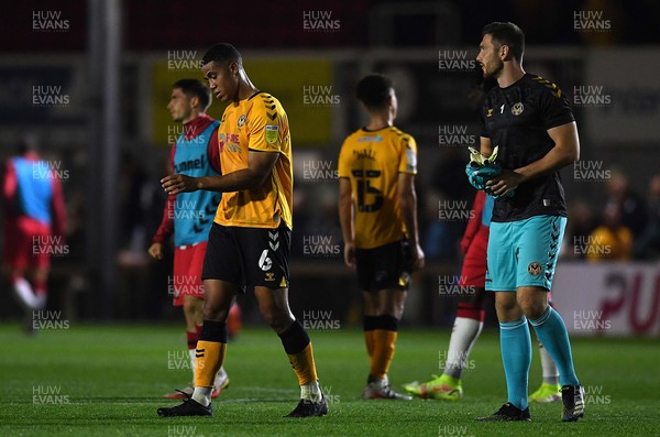 250821 - Newport County v Southampton - Carabao Cup - Priestley Farquharson of Newport County looks dejected at the end of the game