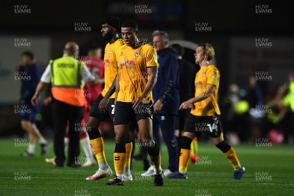 250821 - Newport County v Southampton - Carabao Cup - Priestley Farquharson of Newport County looks dejected at the end of the game