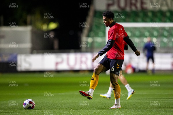 181022 - Newport County v Southampton U21 - Papa Johns Trophy - Priestley Farquharson of Newport County during the warm up