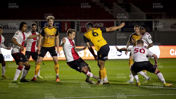 181022 - Newport County v Southampton U21 - Papa Johns Trophy - Priestley Farquharson of Newport County in action against Oliver Lancashire of Southampton
