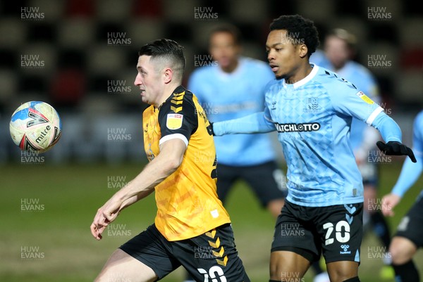 090221 - Newport County v Southend United, Sky Bet League 2 - Anthony Hartigan of Newport County and Ashley Nathaniel-George of Southend United