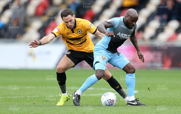131018 - Newport County v Stevenage - SkyBet League Two - Robbie Willmott of Newport challenges Jamal Campbell-Ryce of Stevenage