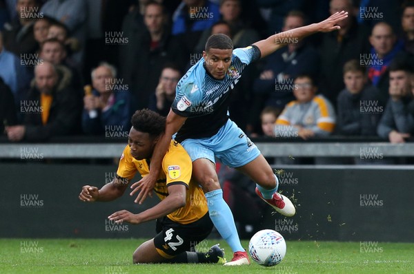 131018 - Newport County v Stevenage - SkyBet League Two - Antoine Semenyo of Newport is tackled by Luther Wildin of Stevenage