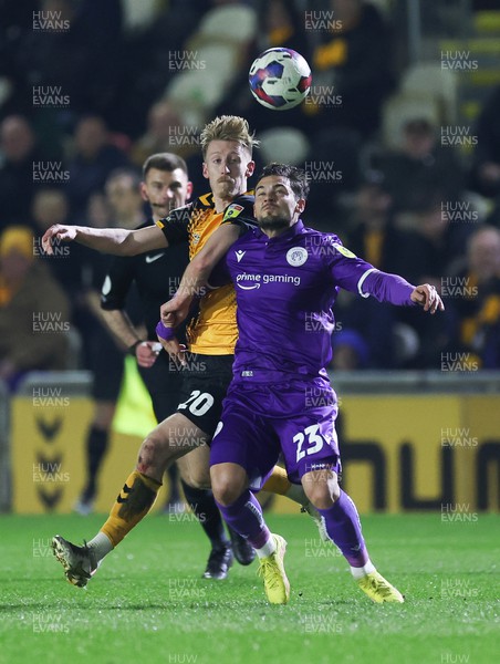 140223 - Newport County v Stevenage, EFL Sky Bet League 2 - Harry Charsley of Newport County and Jake Forster-Caskey of Stevenage compete for the ball