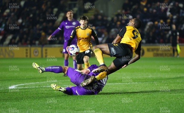 140223 - Newport County v Stevenage, EFL Sky Bet League 2 - Omar Bogle of Newport County is brought down for a penalty